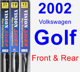 Front & Rear Wiper Blade Pack for 2002 Volkswagen Golf - Vision Saver