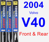 Front & Rear Wiper Blade Pack for 2004 Volvo V40 - Vision Saver