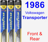 Front & Rear Wiper Blade Pack for 1986 Volkswagen Transporter - Hybrid