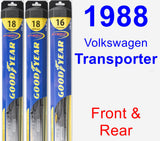 Front & Rear Wiper Blade Pack for 1988 Volkswagen Transporter - Hybrid