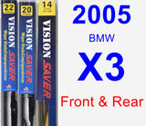 Front & Rear Wiper Blade Pack for 2005 BMW X3 - Vision Saver