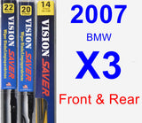 Front & Rear Wiper Blade Pack for 2007 BMW X3 - Vision Saver