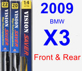Front & Rear Wiper Blade Pack for 2009 BMW X3 - Vision Saver