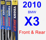 Front & Rear Wiper Blade Pack for 2010 BMW X3 - Vision Saver