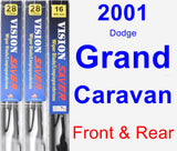 Front & Rear Wiper Blade Pack for 2001 Dodge Grand Caravan - Vision Saver