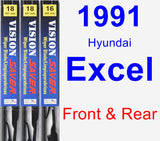 Front & Rear Wiper Blade Pack for 1991 Hyundai Excel - Vision Saver