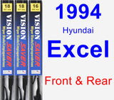 Front & Rear Wiper Blade Pack for 1994 Hyundai Excel - Vision Saver