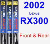 Front & Rear Wiper Blade Pack for 2002 Lexus RX300 - Vision Saver