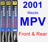 Front & Rear Wiper Blade Pack for 2001 Mazda MPV - Vision Saver