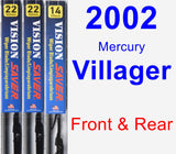 Front & Rear Wiper Blade Pack for 2002 Mercury Villager - Vision Saver