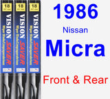 Front & Rear Wiper Blade Pack for 1986 Nissan Micra - Vision Saver