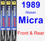 Front & Rear Wiper Blade Pack for 1989 Nissan Micra - Vision Saver