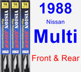 Front & Rear Wiper Blade Pack for 1988 Nissan Multi - Vision Saver