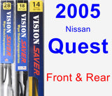 Front & Rear Wiper Blade Pack for 2005 Nissan Quest - Vision Saver