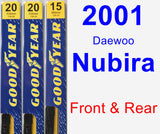 Front & Rear Wiper Blade Pack for 2001 Daewoo Nubira - Premium