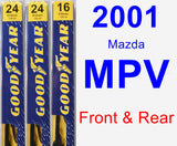 Front & Rear Wiper Blade Pack for 2001 Mazda MPV - Premium