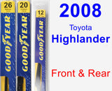 Front & Rear Wiper Blade Pack for 2008 Toyota Highlander - Premium