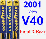 Front & Rear Wiper Blade Pack for 2001 Volvo V40 - Premium
