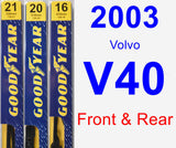 Front & Rear Wiper Blade Pack for 2003 Volvo V40 - Premium