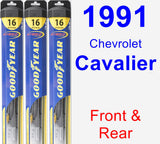 Front & Rear Wiper Blade Pack for 1991 Chevrolet Cavalier - Hybrid