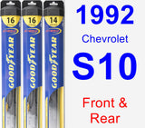 Front & Rear Wiper Blade Pack for 1992 Chevrolet S10 - Hybrid
