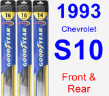 Front & Rear Wiper Blade Pack for 1993 Chevrolet S10 - Hybrid