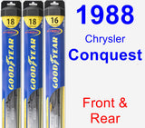 Front & Rear Wiper Blade Pack for 1988 Chrysler Conquest - Hybrid