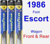 Front & Rear Wiper Blade Pack for 1986 Ford Escort - Hybrid