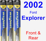 Front & Rear Wiper Blade Pack for 2002 Ford Explorer - Hybrid