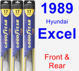 Front & Rear Wiper Blade Pack for 1989 Hyundai Excel - Hybrid