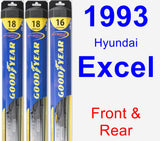 Front & Rear Wiper Blade Pack for 1993 Hyundai Excel - Hybrid