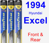 Front & Rear Wiper Blade Pack for 1994 Hyundai Excel - Hybrid