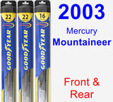 Front & Rear Wiper Blade Pack for 2003 Mercury Mountaineer - Hybrid