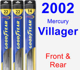 Front & Rear Wiper Blade Pack for 2002 Mercury Villager - Hybrid