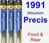 Front & Rear Wiper Blade Pack for 1991 Mitsubishi Precis - Hybrid