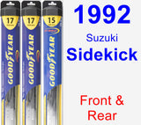 Front & Rear Wiper Blade Pack for 1992 Suzuki Sidekick - Hybrid