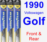 Front & Rear Wiper Blade Pack for 1990 Volkswagen Golf - Hybrid